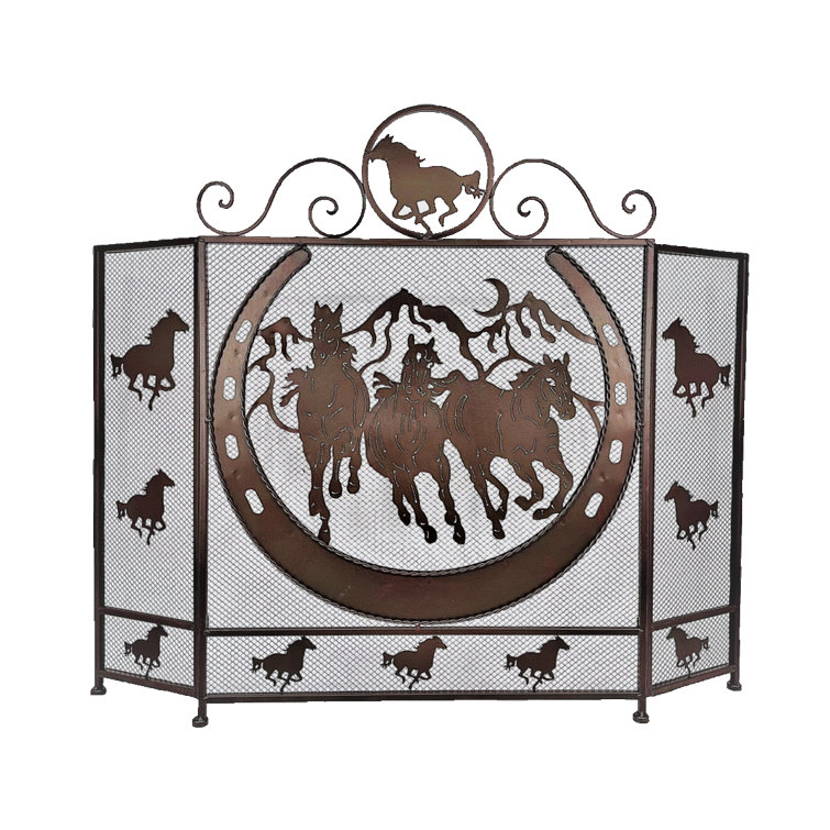 Millwood Pines Rustic Decorative Metal Foldable Fireplace Screen With